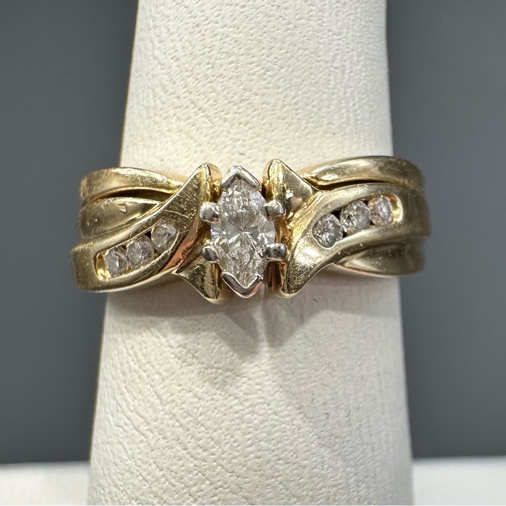 14k Gold & Marquis Diamond Engagement & Wedding Band Set 6.25”